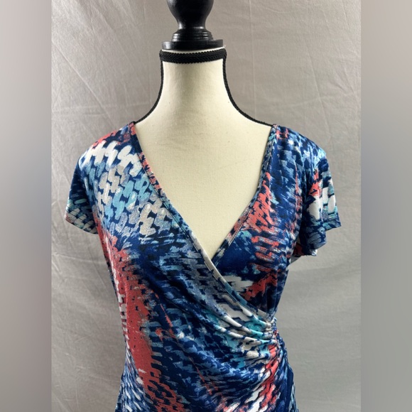V Neck Faux Wrap Short Sleeve Top - Picture 2 of 4